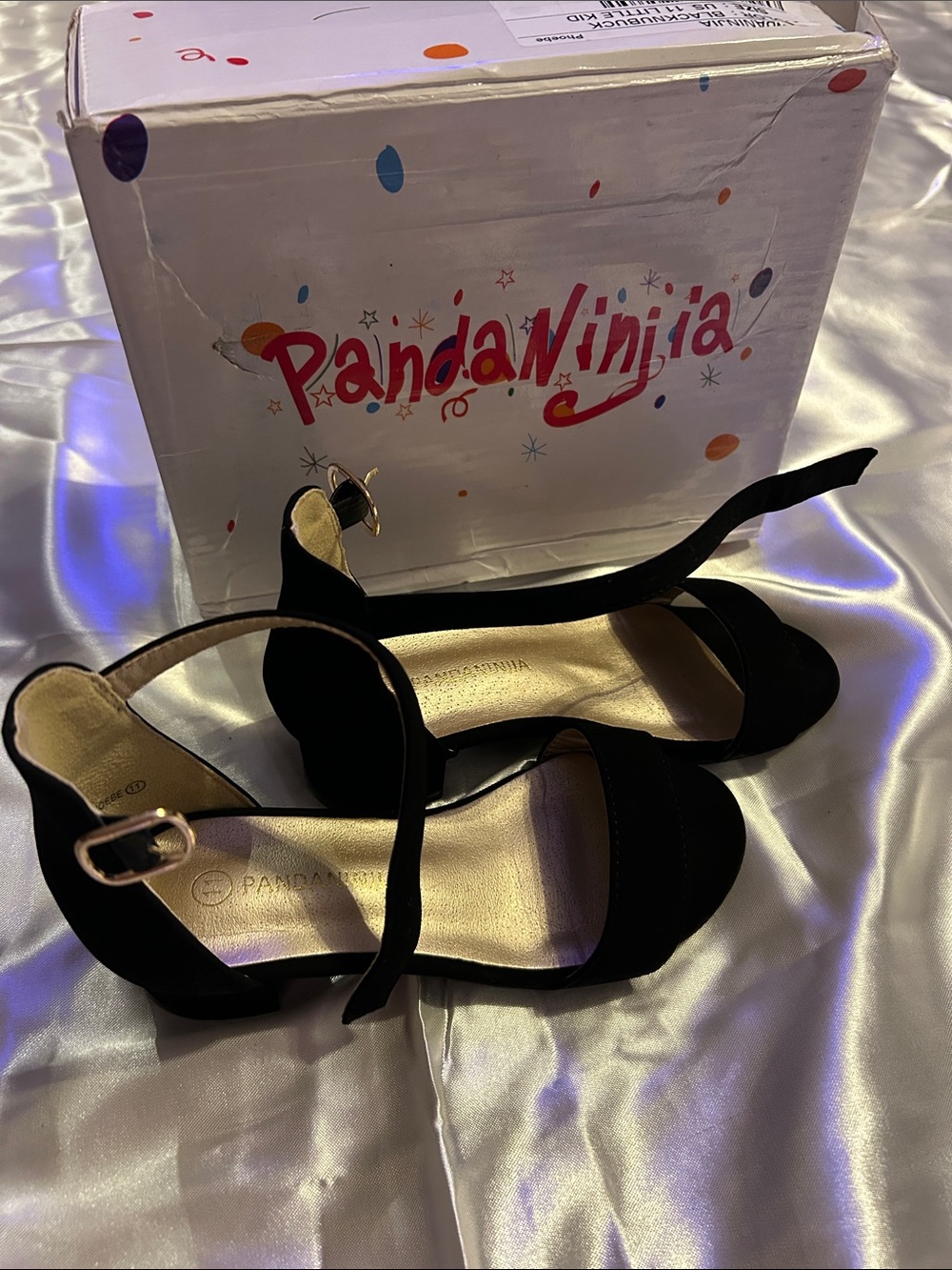 Pandaninja Kids Black Ankle-Strap Dress Sandals . Used for pageants.👑